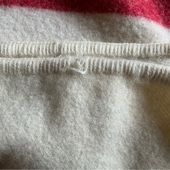 Vintage 60s 100% pure wool blanket striped green red grey 70x58 - Picture 5 of 6